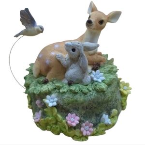 San Fransisco Music Box Company 1992 Forest Friends Deer, Bunny Bird Glass Decor